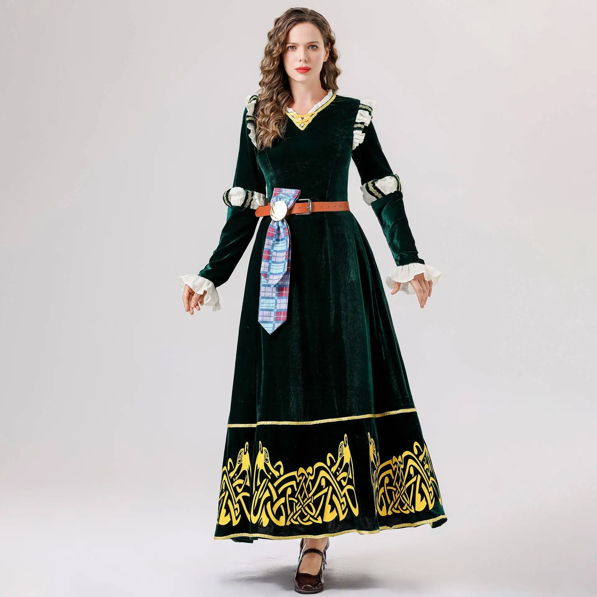 ชุดคอสเพลย์เมลินดา ผู้กล้าหาญในราชสำนักยุคกลาง ชุดฮาโลวีน ไซส์ SXXL ชุดการแสดงบนเวทีสไตล์ชาติพันธุ์ เสื้อผ้าพื้นเมืองสำหรับผู้หญิง