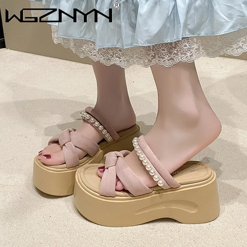 جديد 8 سنتيمتر الكعوب إسفين الشرائح الصنادل النساء شباشب لخارج المنزل غير رسمية الإناث الصيف عدم الانزلاق شبشب الشاطئ المشي أحذية مكتنزة امرأة #3