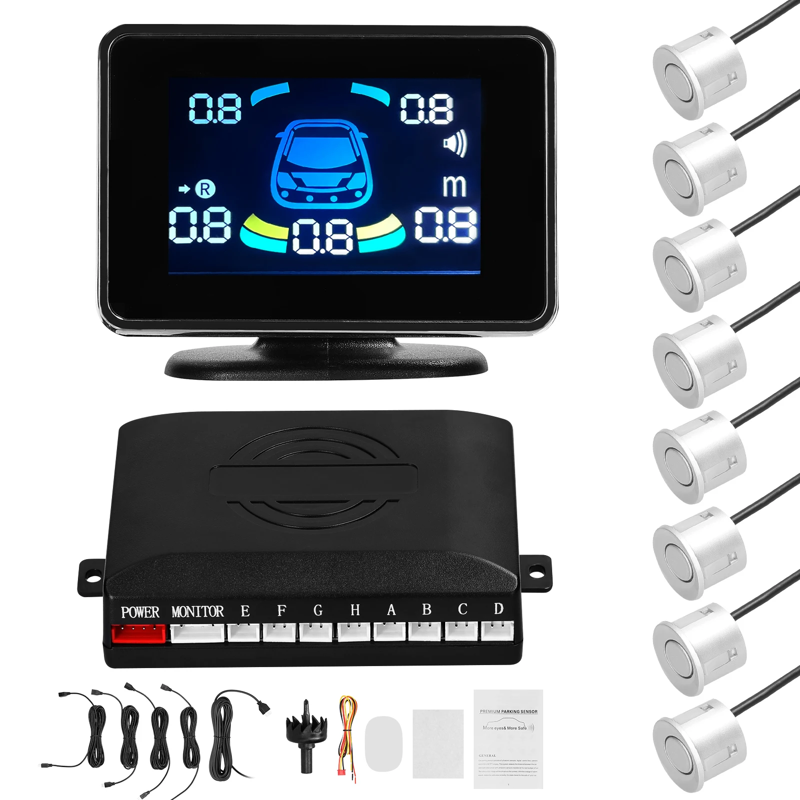 

Car Parking Sensor Reversing Radars System LCD Digital Display With 8 Parking Sensors Distance Detection Multiple Alarm Modes