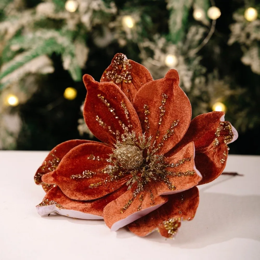 

New 26CM Artificial Poinsettia Flower Sequins Glitter Simulation Flowers Sparkling Christmas Glitter Flower Christmas Decoration