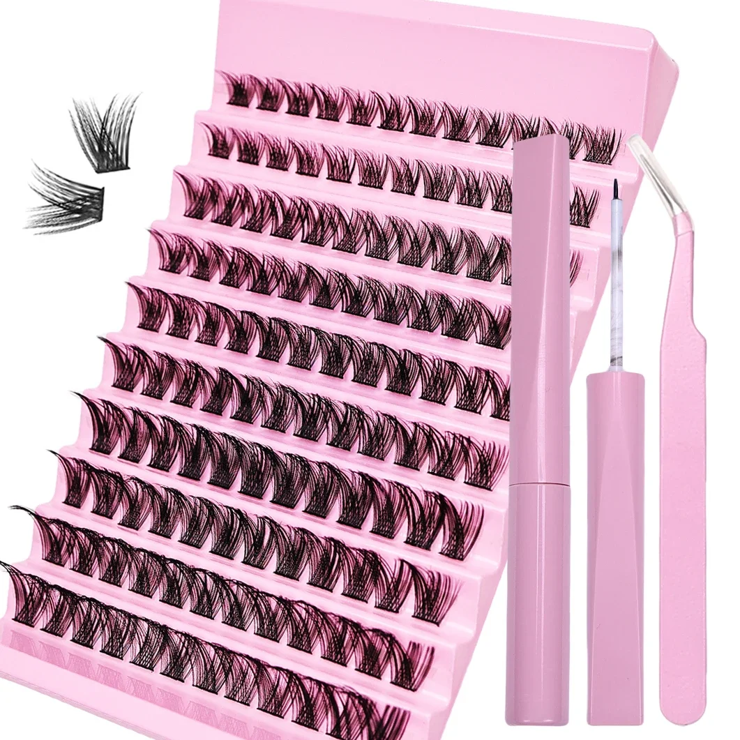 DIY Lash Extensions Kit - 120 Clusters False Eyelashes Mix Length Eye Makeup Tool with Eyelash Adhesive and Sealant and Tweezers