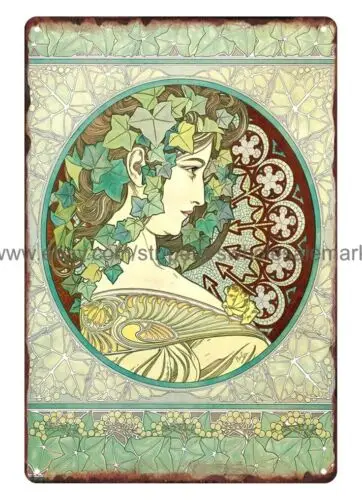 beautiful wall art bedroom 1901 Alphonse Mucha Ivy Art Nouveau metal tin sign