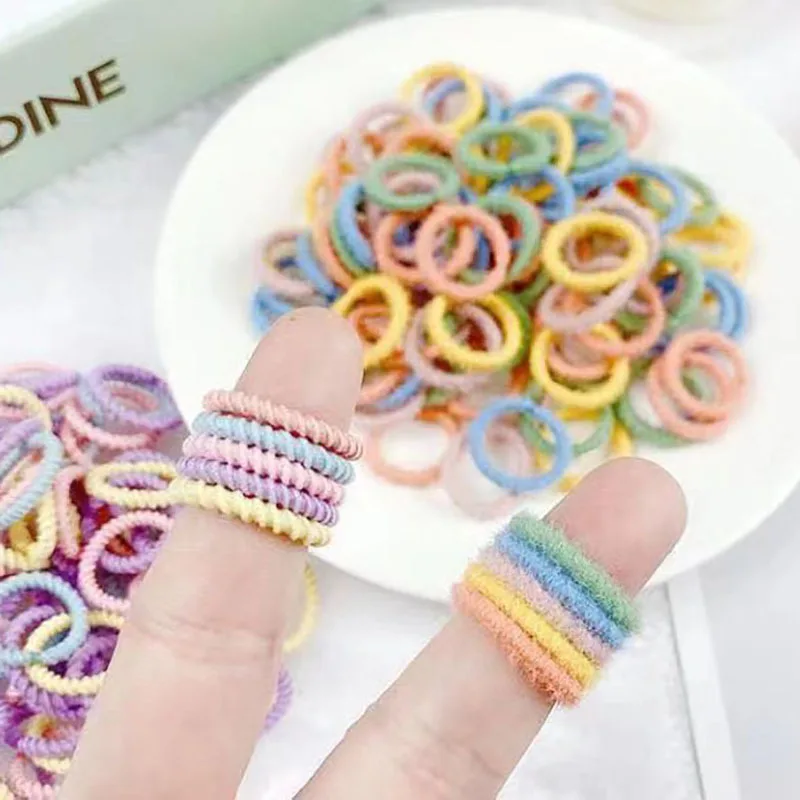 [100 confezioni] l\'elastico per bambini non danneggia i capelli anello per pollice piccolo filo elastico alto Set di Scrunchies senza cuciture per