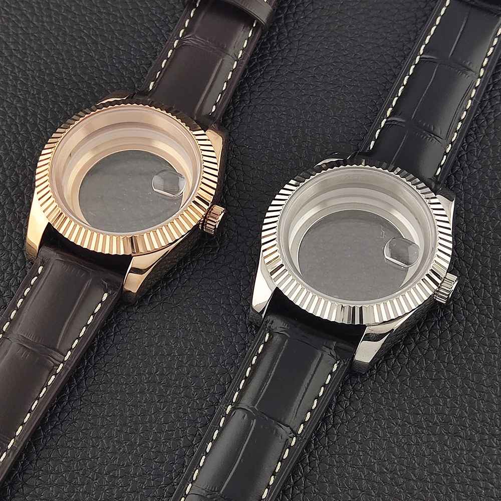 

36mm/39mm 8285 Watch Case Silver/Rose 316L Stainless Steel Case Sapphire Crystal Leather Strap Fit 29mm Dial for 8285 Movement