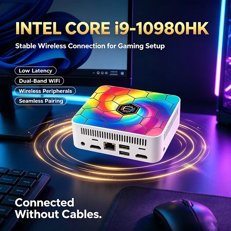 Intel Core I9-10980HK Mini PC 16GB RAM 2TB SSD Dual HDMI 4K Gigabit WiFi6 BT5.2 Windows 11 RGB Portable Gaming Desktop Computer