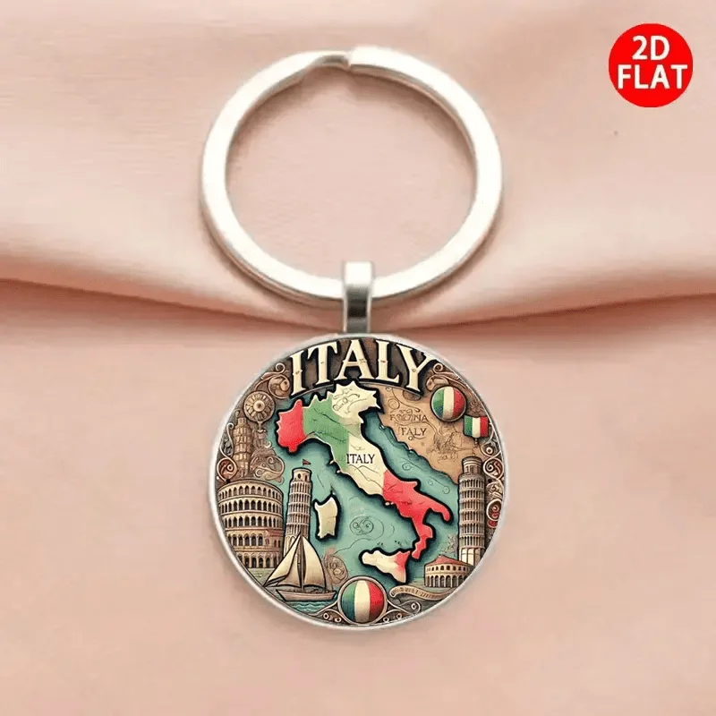 2D Flat Italy Map Metal Keychain, Durable Iron Zinc Alloy Colorful Design, Italian Culture Scenic Gift for Birthday Christmas