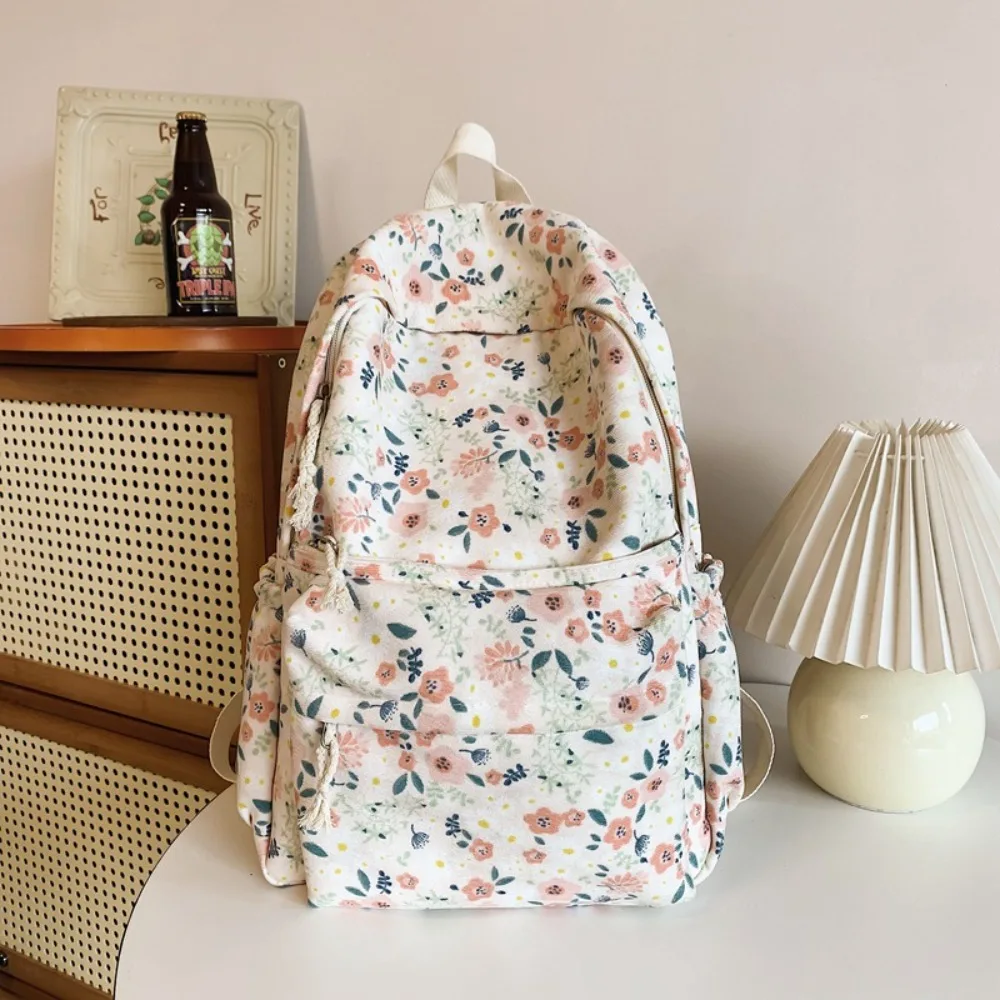 New Flower Print Women's Backpacks Multifunction Zipper Shoulder Bag Large Capacity Book Bag Students