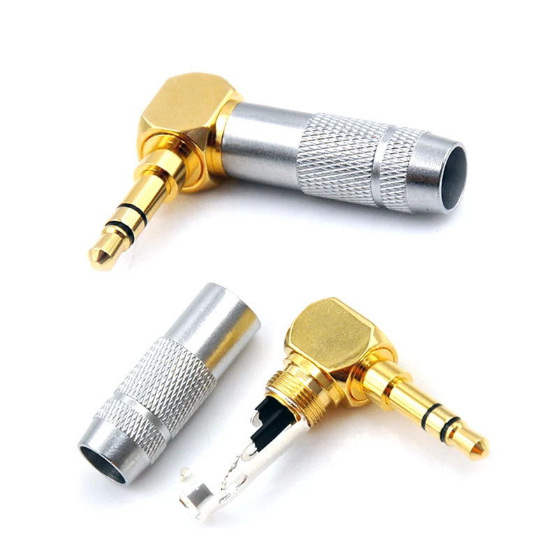 3.5mm Jack 3 polak wtyk Audio słuchawki Splice Adapter DIY radio HiFi słuchawki drut lutowniczy złącze 90 stopni Bend Plug