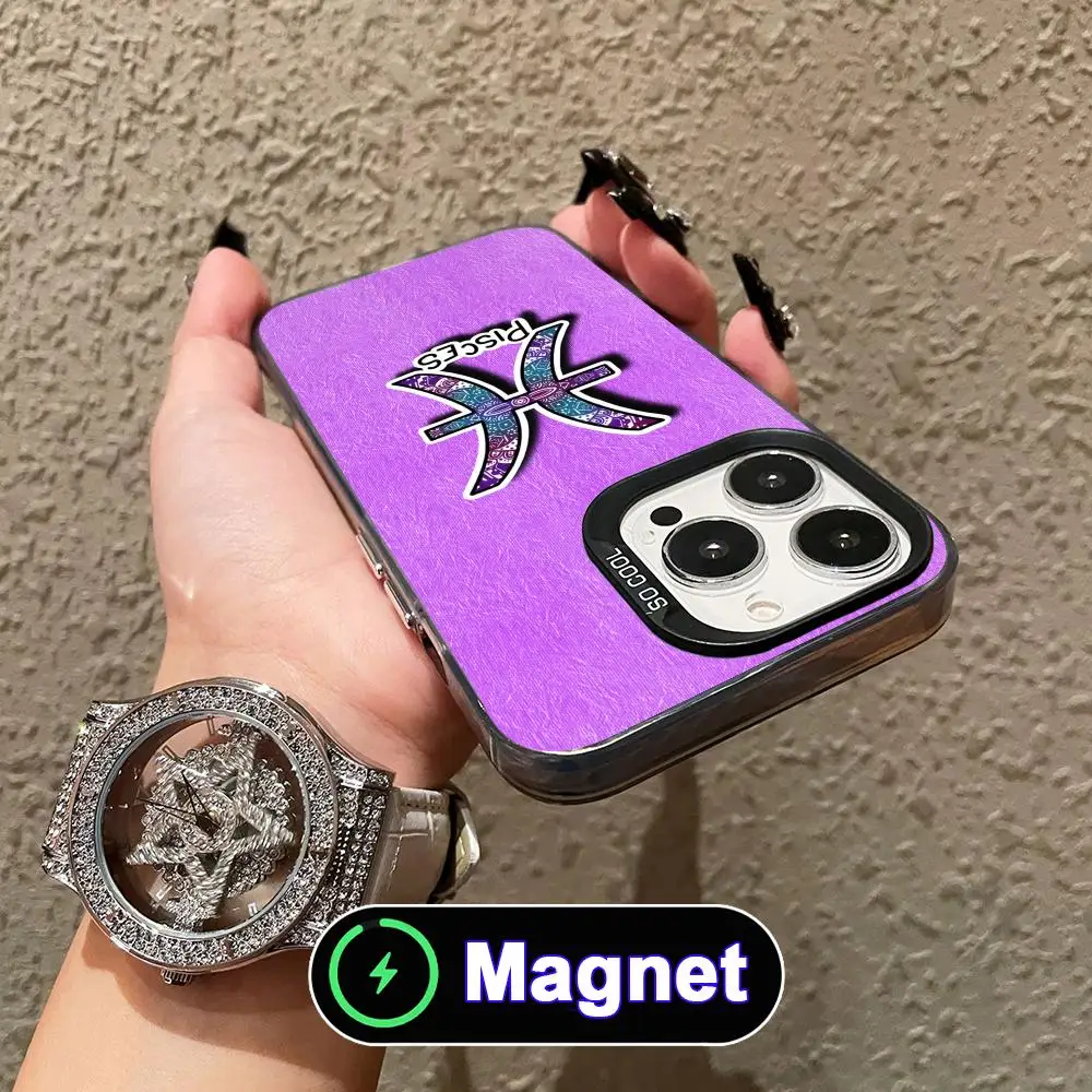 

Zodiac Sign Pisces Phone Case for iPhone 17 16 15 14 13 12 11 Air Pro Max Plus Colorful Silver MagSafe Cover