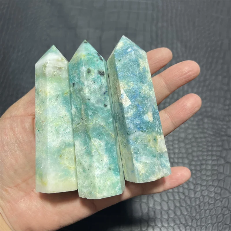 3pcs Natural Crystal Point Fynchenite Healing Obelisk Reseda Quartz Wand Green Ornament for Home Decor