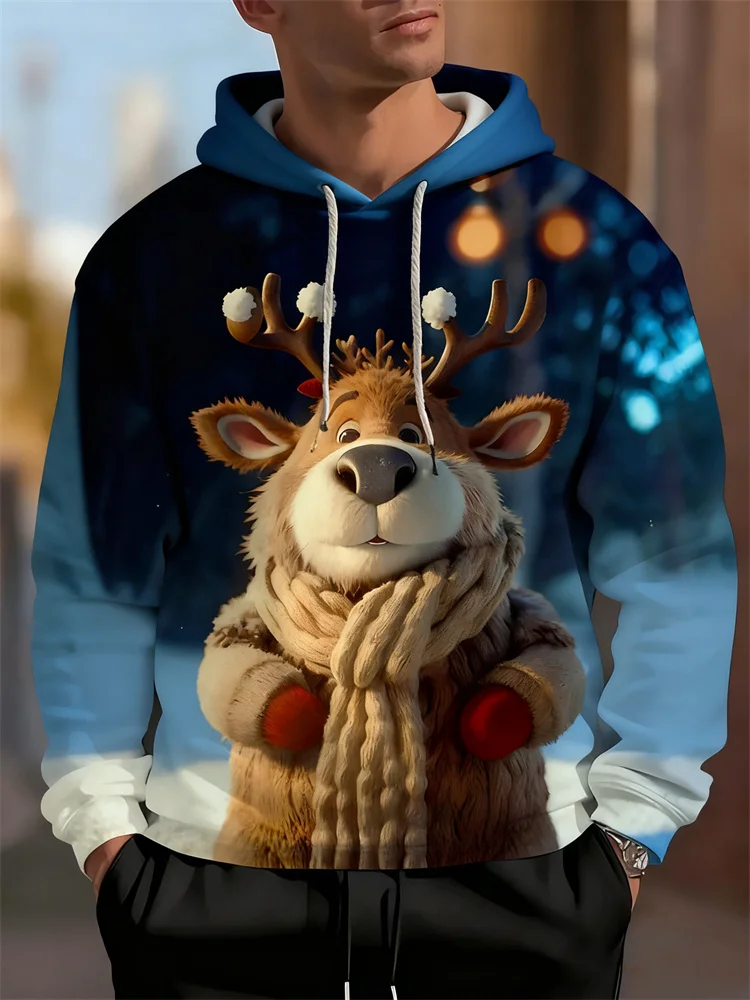 

3D Print Cute Elk Graphic Men's Hoodies Fashion Creative Christmas Animal Pattern Sweatshirts Autumn Winter Festival Man Clothes