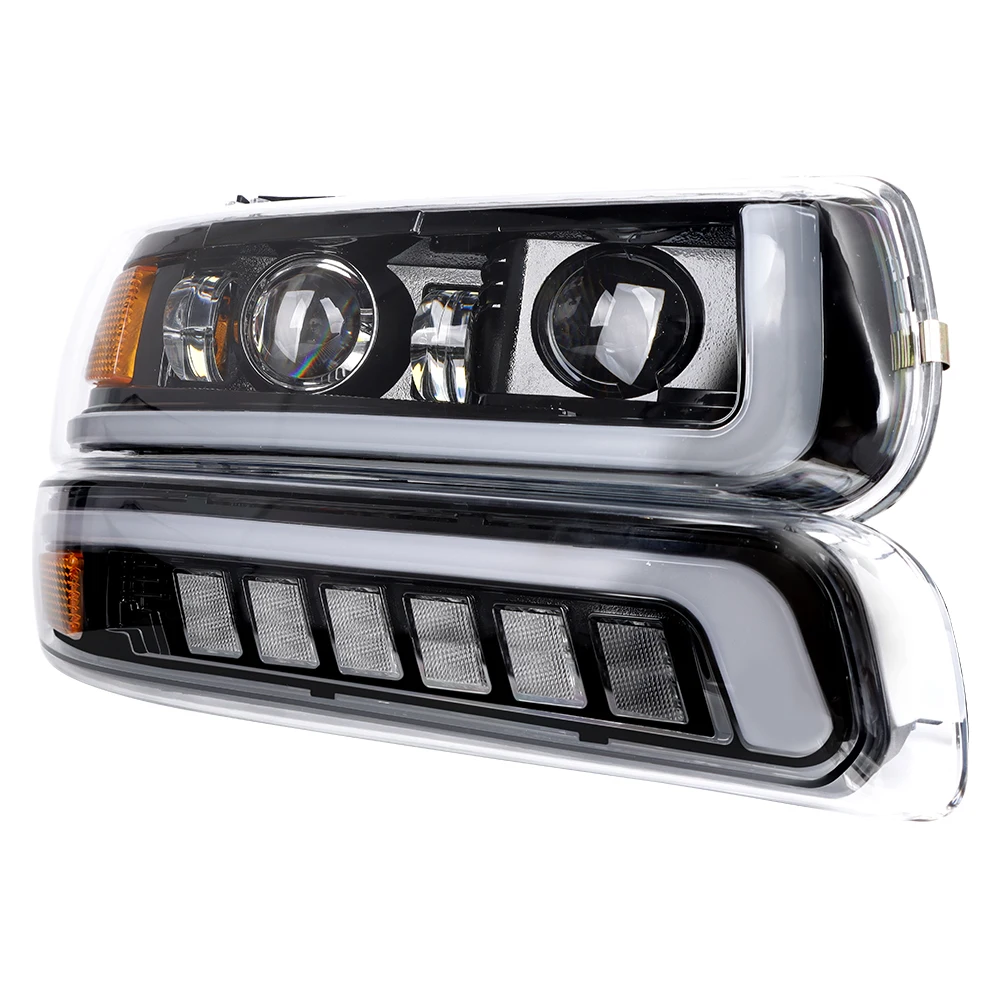 

2023 New Car Accessories DRL LED Headlights + Quarter Lamps with Amber turn Signals Fits For 1999-2002 Chevrolet Silverado