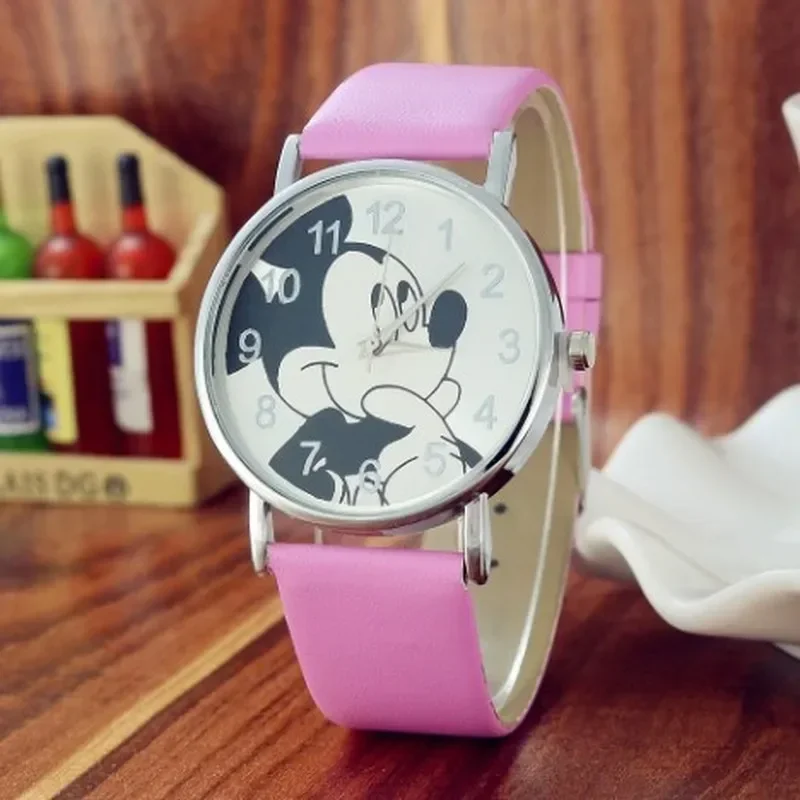 Cute Cartoon Watch Kids Quartz Wristwatch Children Leather Ladies Watch Mickey Men Women Watches Kid Boy Girls Clock Relojes