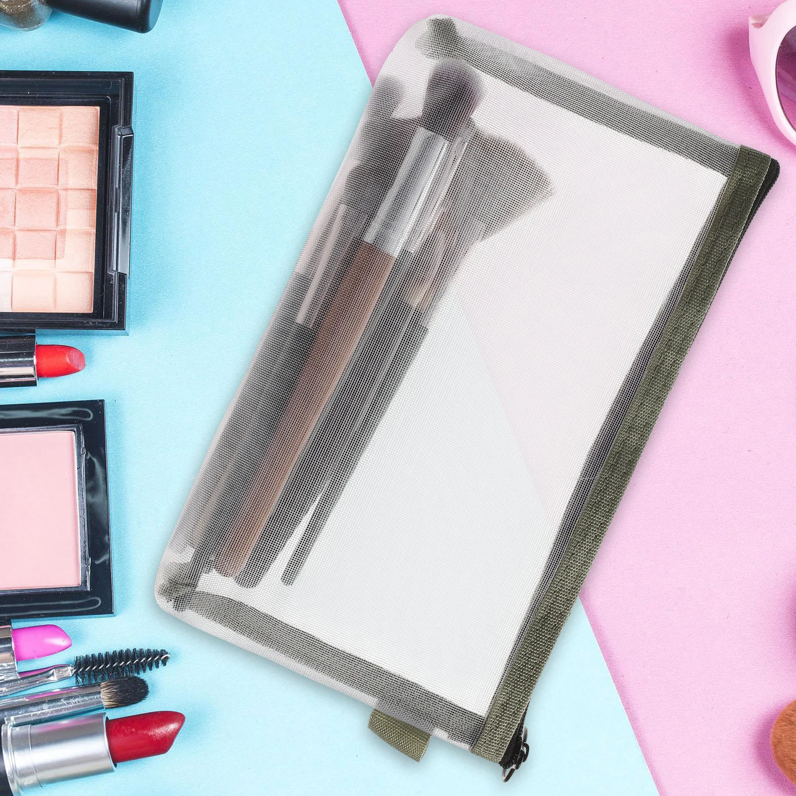 กระเป๋าจัดระเบียบเครื่องสำอาง 2 ชิ้น กระเป๋าตาข่ายไนลอน กระเป๋าใส่อุปกรณ์อาบน้ำแบบพกพาขนาดเล็ก สำหรับใส่ลิปสติก แปรงสีฟัน ใช้ในชีวิตประจำวัน