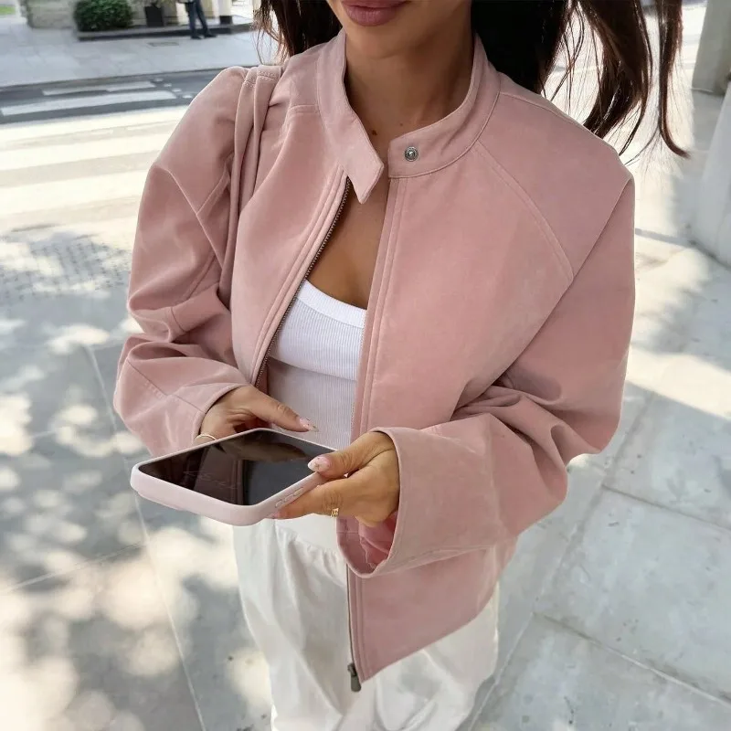 

Женская зимняя утолщенная куртка из искусственной кожи с воротником-стойкой на молнии и длинным рукавом, повседневная верхняя одежда, пальто