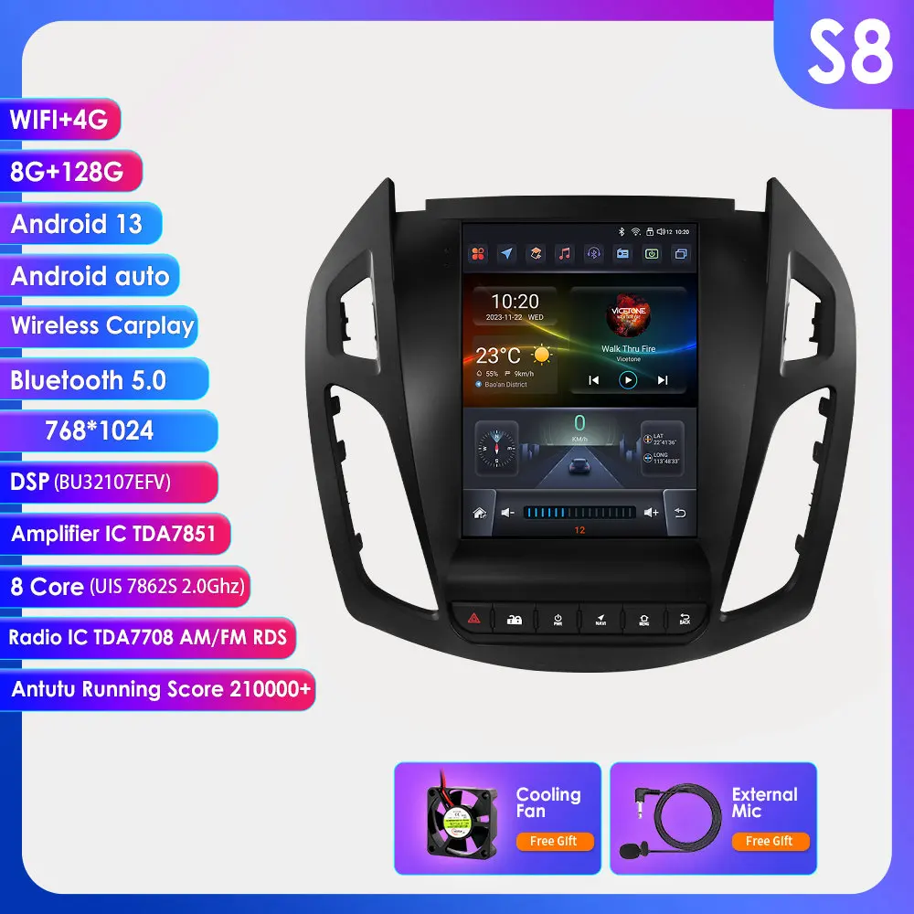 9.7 Inch Android Autoradio voor Ford Transit Tourneo Connect 2013-2018 Auto Audio GPS Carplay Android Auto multimedia Speler WIFI