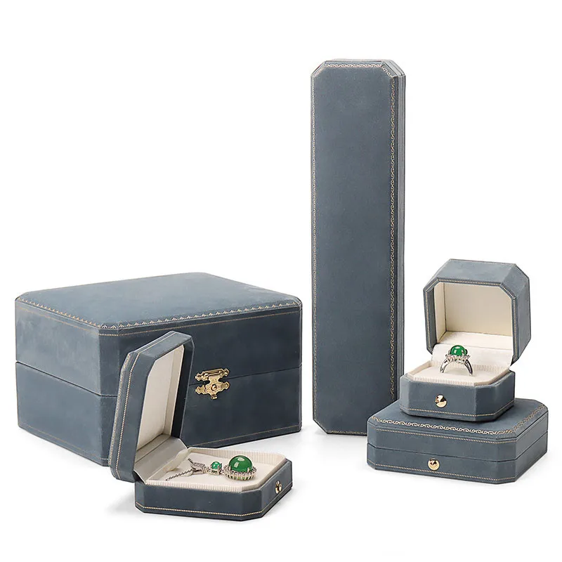 High end new product octagonal velvet jewelry ring storage box necklace bracelet box jewelry packaging display box wholesale