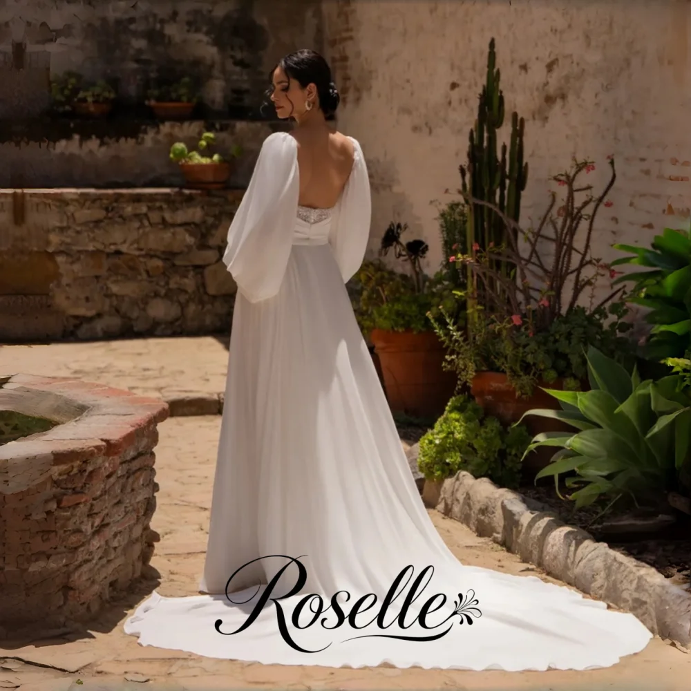 ROSELLE Puff Sleeve A-Line Elegant Wedding Dress Women Pleat Open Back Beading 2026 Bridal Gown Customized свадебное платьеl