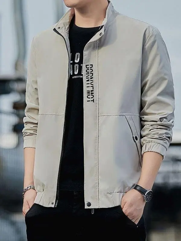 

Мужская повседневная куртка с воротником-стойкой, весенне-осенняя новая модная рабочая одежда, топ из дышащей искусственной шерсти, деловая сцена