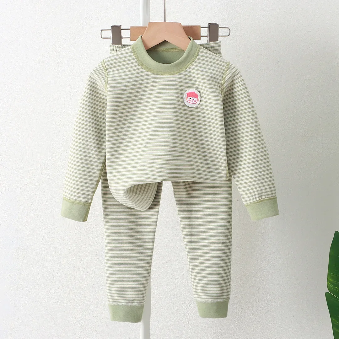 Autumn Winter Kids Thicken Warm Pajamas Baby Boys Girls Striped Long Sleeve Pyjamas Toddler Sleepwear Children\'s Clothing Sets