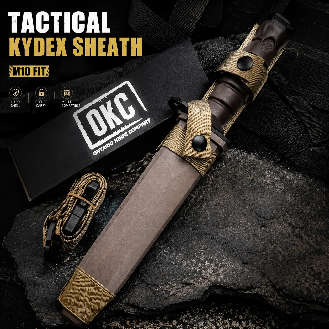 tactical-kydex-sheath-fit-ontario-m10-integrated-structure-multi-functional-outdoor-protective-storage-cover