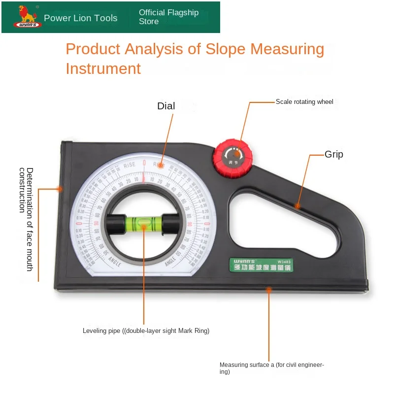 Slope measuring instrument, multifunctional tilt angle ruler, water level ruler, angle meter, engineering slope ruler