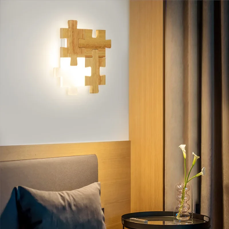 American Walnut Wall Lamp Creative Bedroom Bedside Simple And Personalized Led Building Block Atmosphere Wall Lamp