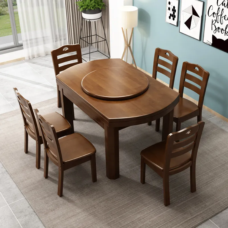 Restaurant Wooden Dining Tables Round Nordic Dinette Aesthetic Dining Table Extensible Kitchen Mobili Arredamento Casa Furniture