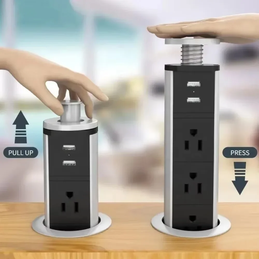 Melery US Type-C ปลั๊กไฟฟ้าแท็บเล็ตซ็อกเก็ต Power Strip Pop Up โต๊ะ SOCKET Outlet ซ่อนห้องครัว USB Charger สายไฟต่อ