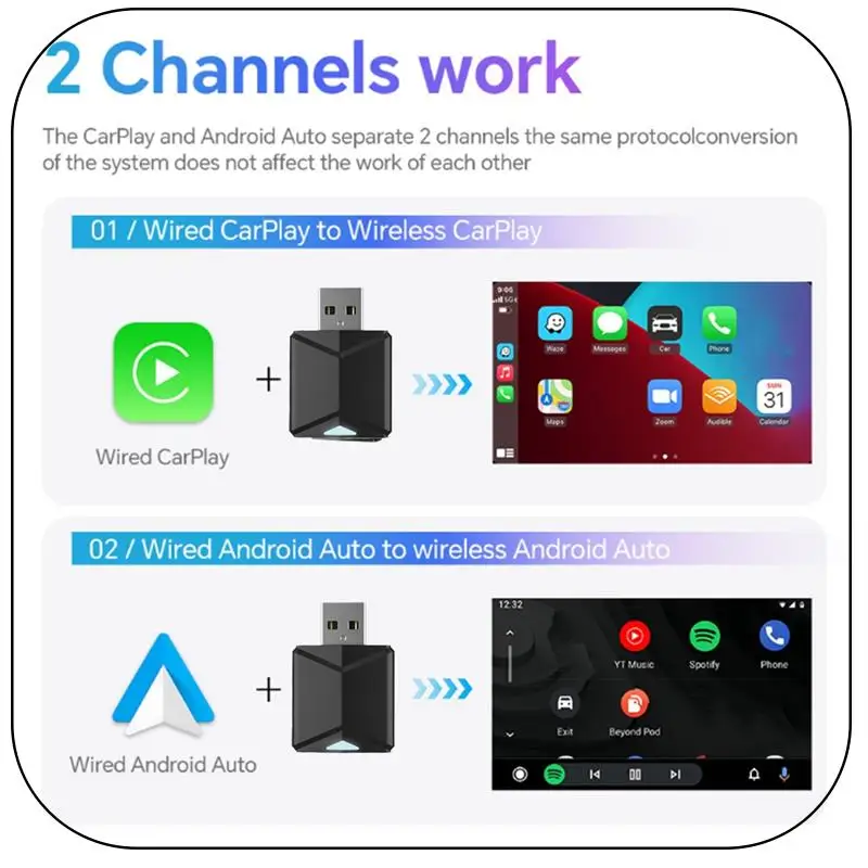 

ABNF!Car Wireless Carplay&Android Auto Box 2In1 Wired Towireless Dongle Plug&Play Mini AI Box Android AUTO Carplay Adapter