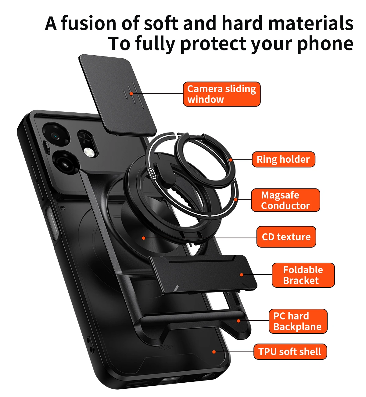 Hülle für Honor X6D 5G Hülle mit gepanzertem Hartschalengehäuse 360 ° Drehbarer magnetischer Ringhalter Handyhülle Schutzhülle – Detail 5