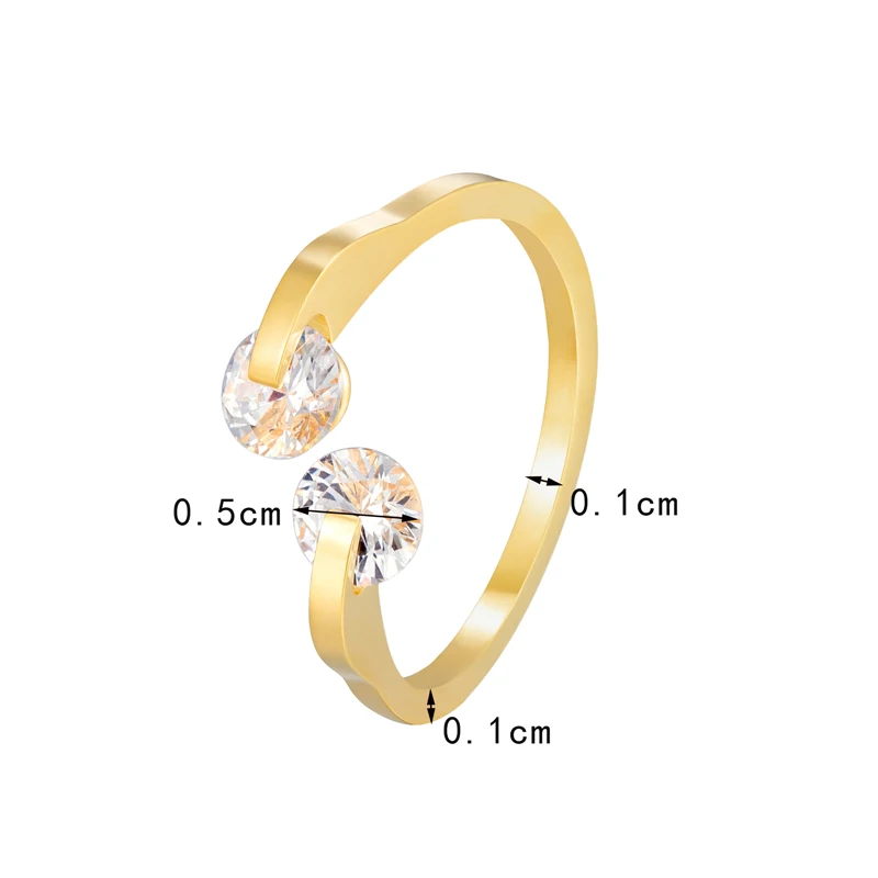 Shining Double Crystal Ring Stainless Steel High Quality Luxury Brand Gold Color Jewelry For Women Holidays Or Birthday Gift