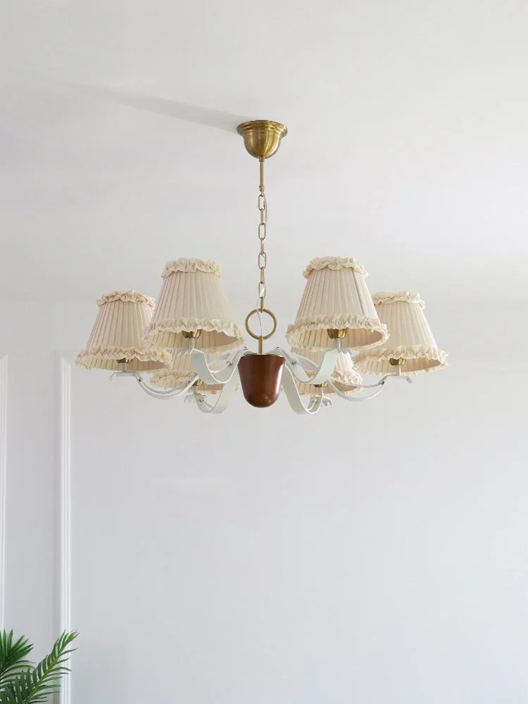 American Retro Designer Fabric Printed Solid Wood Chandelier Modern Art Restaurant Living Room Hotel Lobby Lighting Fixtures