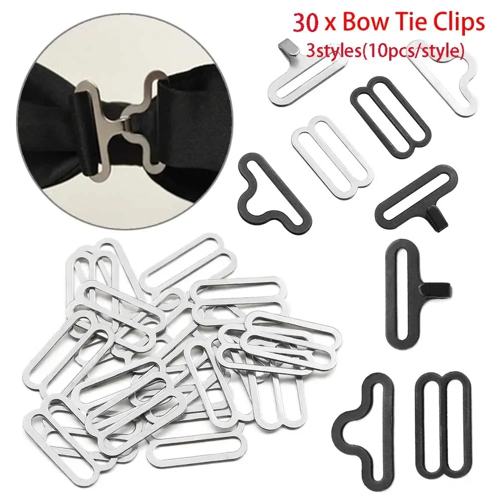 30pcs Adjustable Cravat Clip Bow Tie Metal Necktie Strap Sling Buckle Hook Fastener DIY Crafts Apparel Sewing Accessories