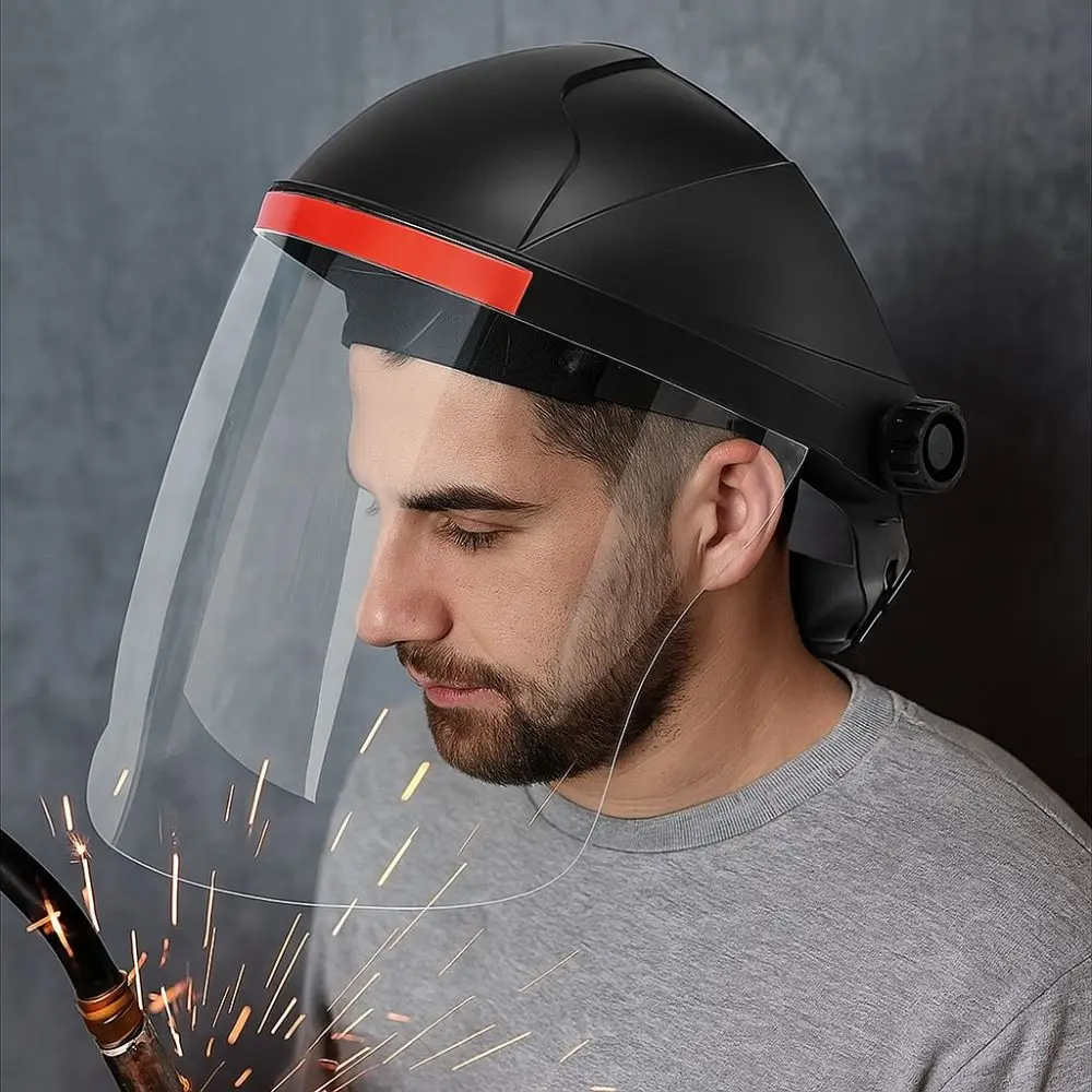 PC Kunststoff Schweißen Schutzmaske Transparent Flip Front Visier Schützende Gesichtsabdeckung Anti-Schock Anti Splash Schweißer Gesichtsschutz
