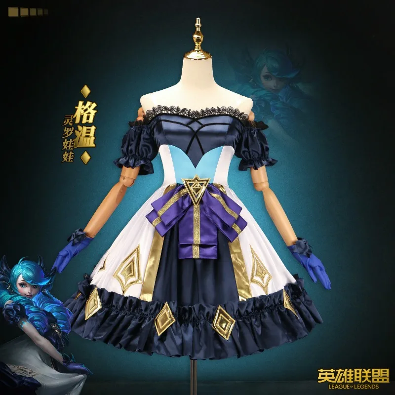 새로운 게임 LOL 그웬 코스프레 의상 게임 코스 LOL 코스프레 새로운 히어로 그웬 고딕 드레스 로리타 의상 및 코스프레 가발 롤플레잉 세트