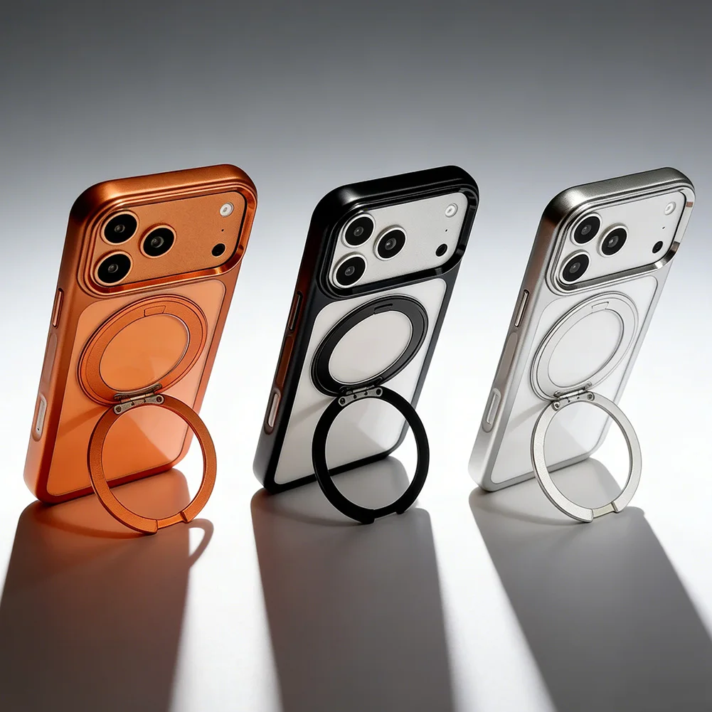 

Electroplated frame Magnetic Rotatable Bracket Holder Case for iPhone 17 Pro Max 17 Pro Air 16 pro 15 Lens Protective Cover
