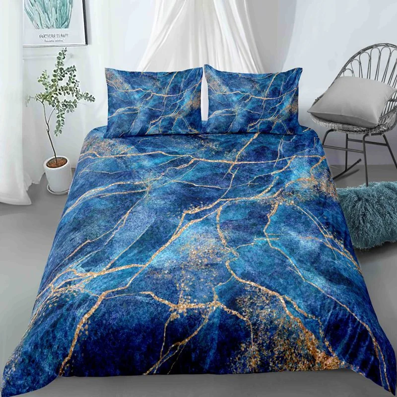 Imagem -04 - Chic Marble Duvet Cover Microfibra Mint Gold Glitter Turquesa Conjunto de Cama Abstrato Aqua Azul Quilt Cover Single Twin Full Size