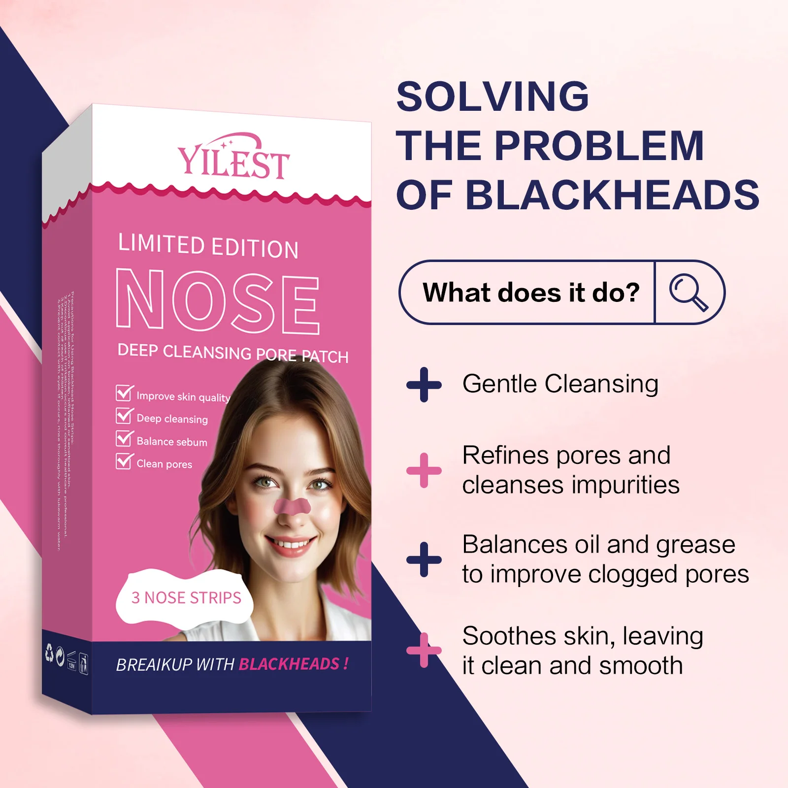 3 stks/doos Mee-eter Neusstrips Roze/Zwart Diepe Reiniging Neusvlek Facial Dot Stickers Neusmasker Shill Voor Acne & Zwart Hoofd