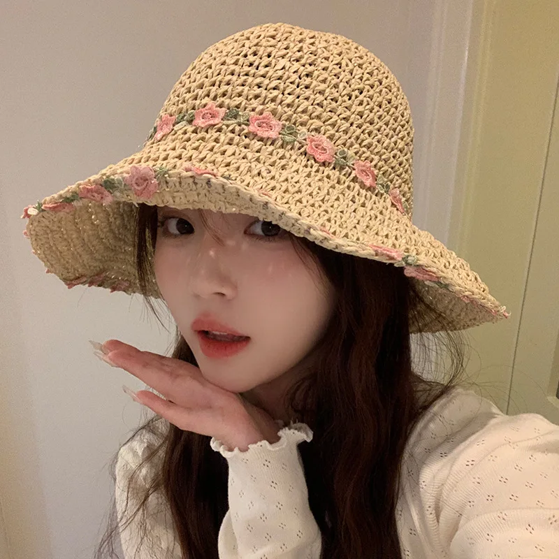 Flower Straw Hats Women Summer Sun Hat Woman Summer Beach Sun Caps Panama Lady Casual Sun Hats for Women Straw Hat