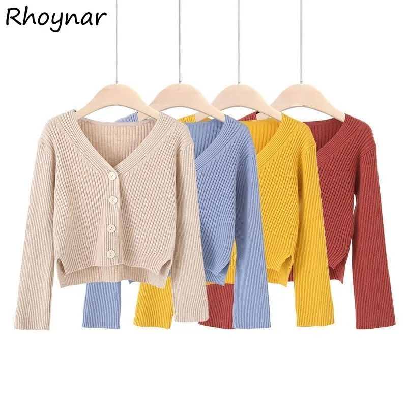 

Solid Cardigans Women Korean Clothing V-neck Cropped Side-slit Sunscreen Tops Knitted Soft Gentle Streetwear College Cute Spring