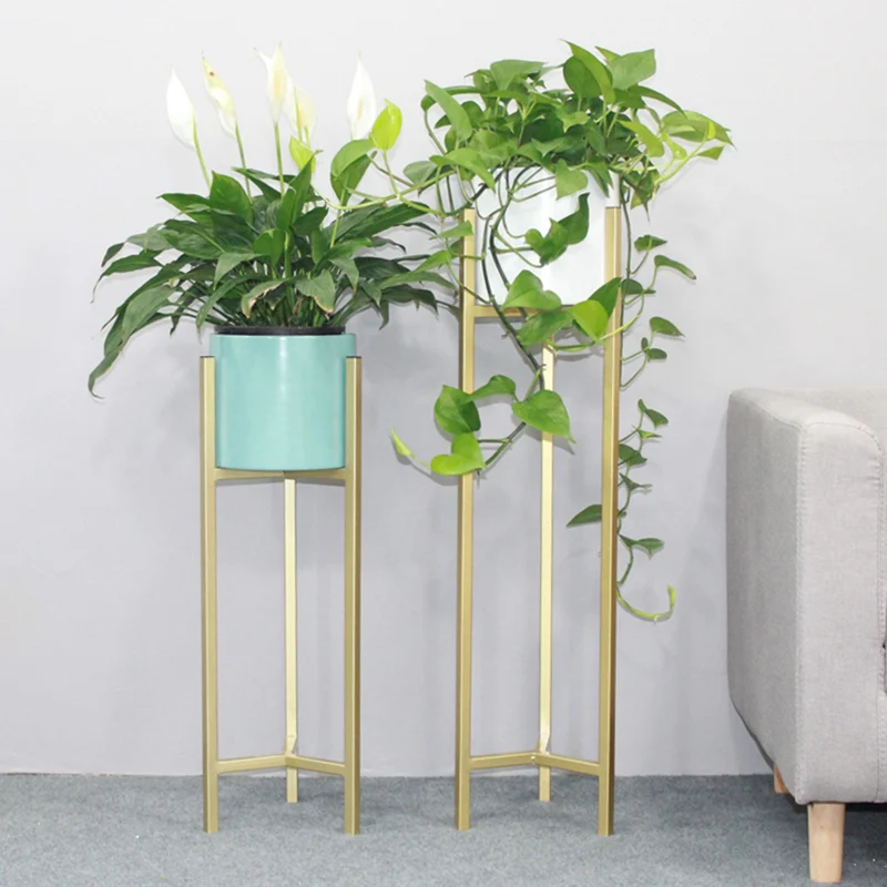 Nordic Flower Shelf Indoor Light Luxury Iron Flower Pot Stand Golden Floor-standing Living Room Green Radish Decoration Shelf