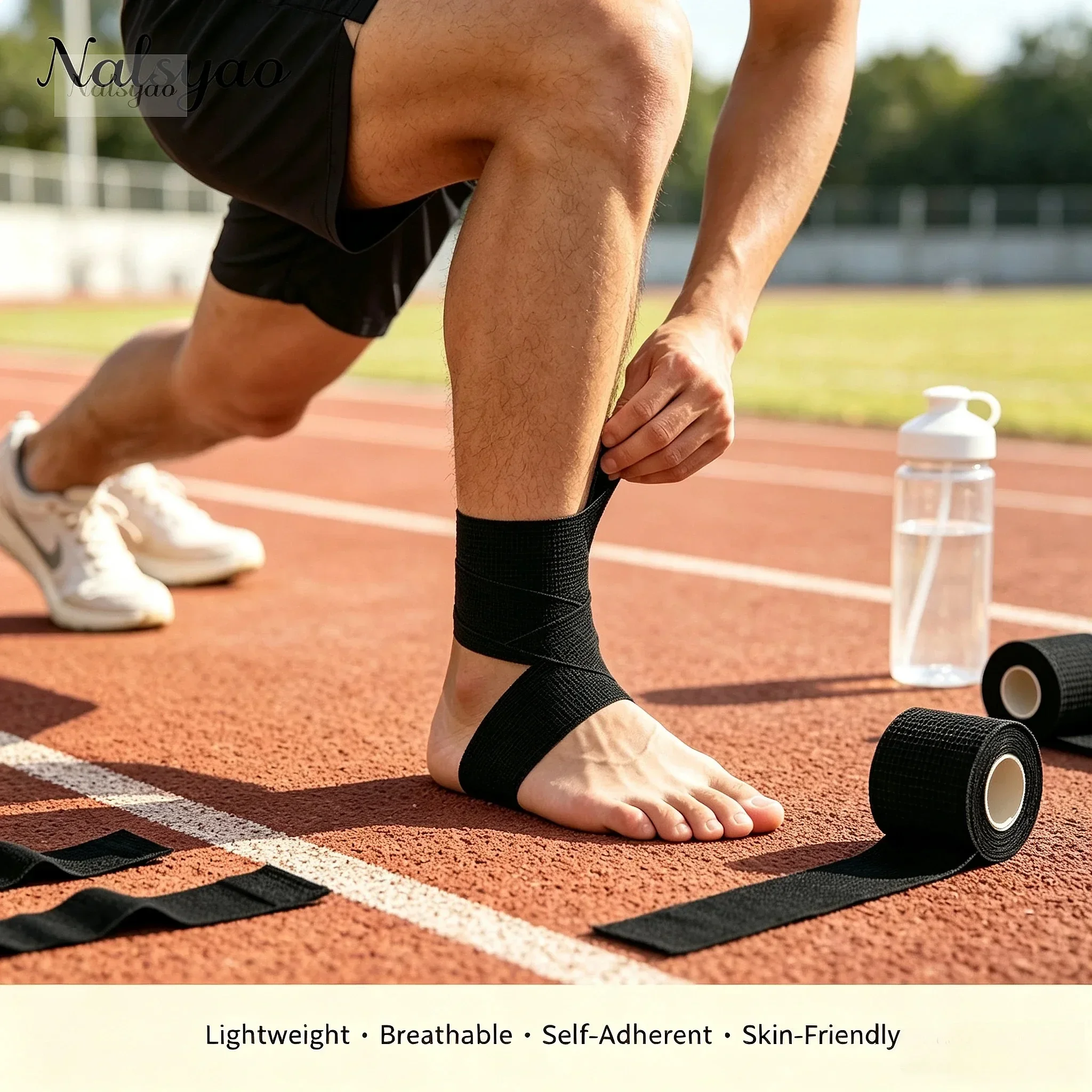 Sports Self Adhesive Tape Black Wrap Finger Tape for Wrist Ankle First Aid 2.5cm Elastic Breathable Bandage