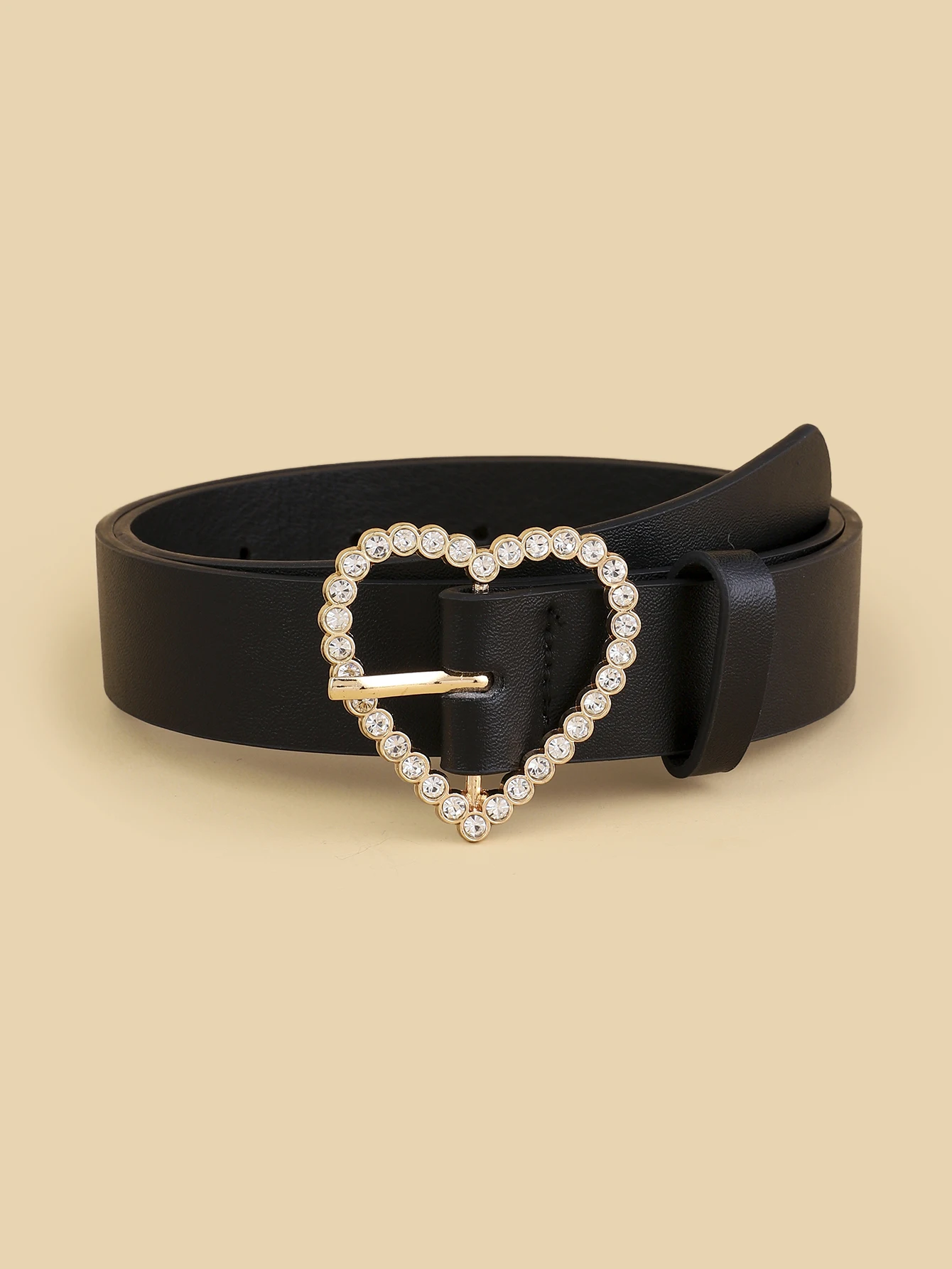 Women\'s New All Seasons Hot Heart-Shaped Diamond Buckle Head Belt Fashion Match Any Clothing Belt