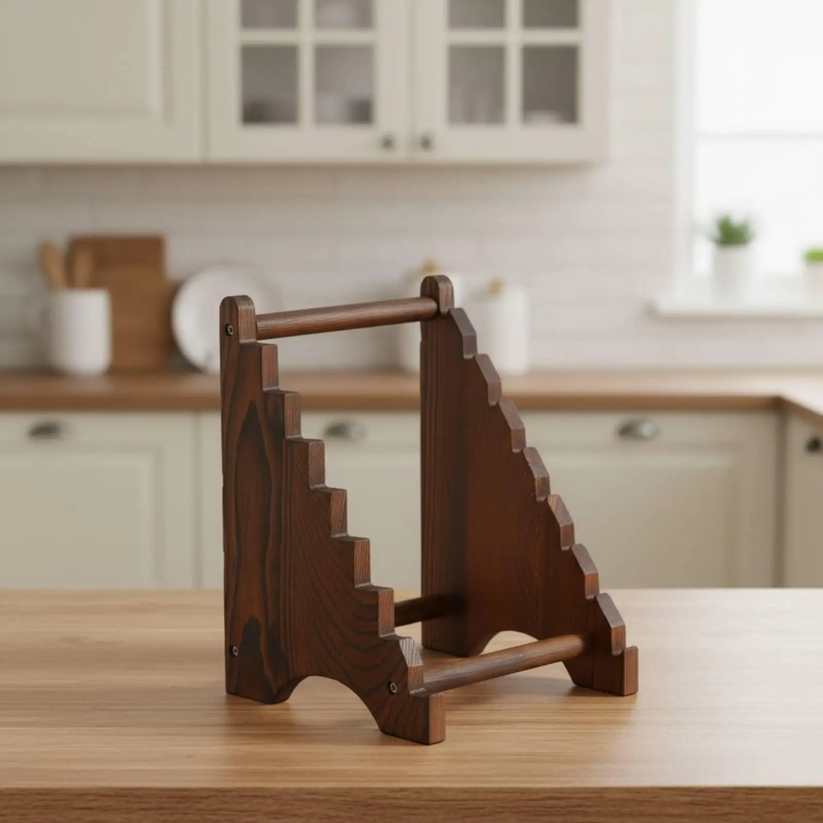 Countertop Cutlery Display Holder Wooden Knife Organizer Space Saving Rack for Home Kitchen Storage