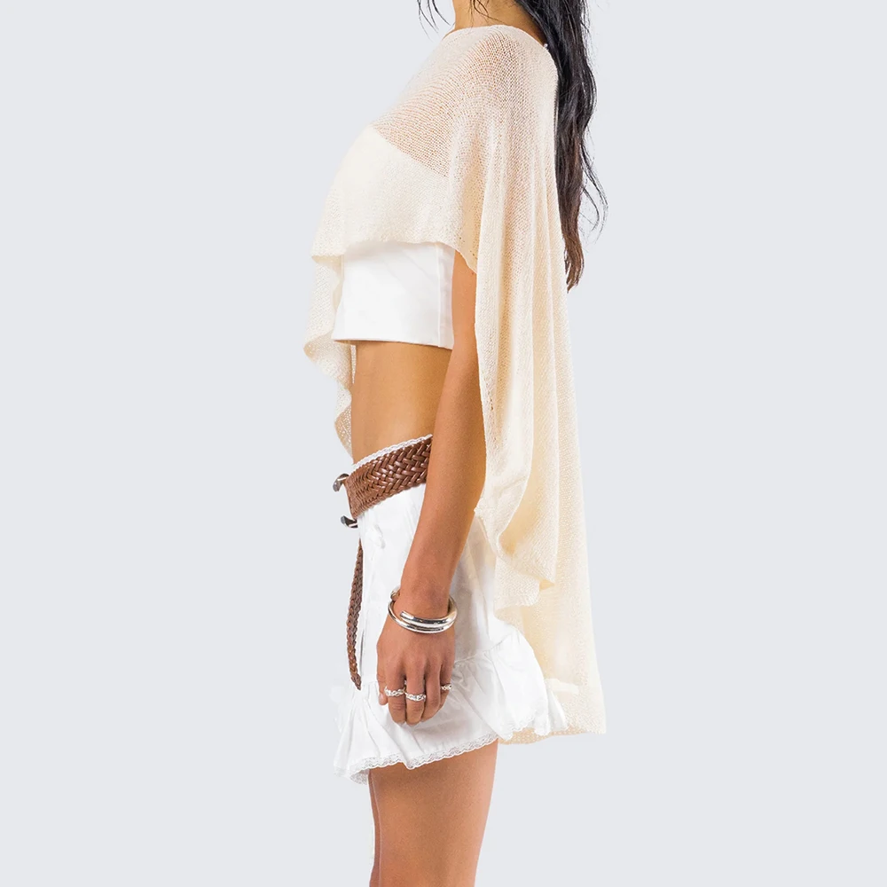 

Women y2k Vintage Lightweight Sheer Poncho Shrug Knit Bolero Pullover Asymmetric Mesh Shawl Y2k Going Out Travel Cover Ups