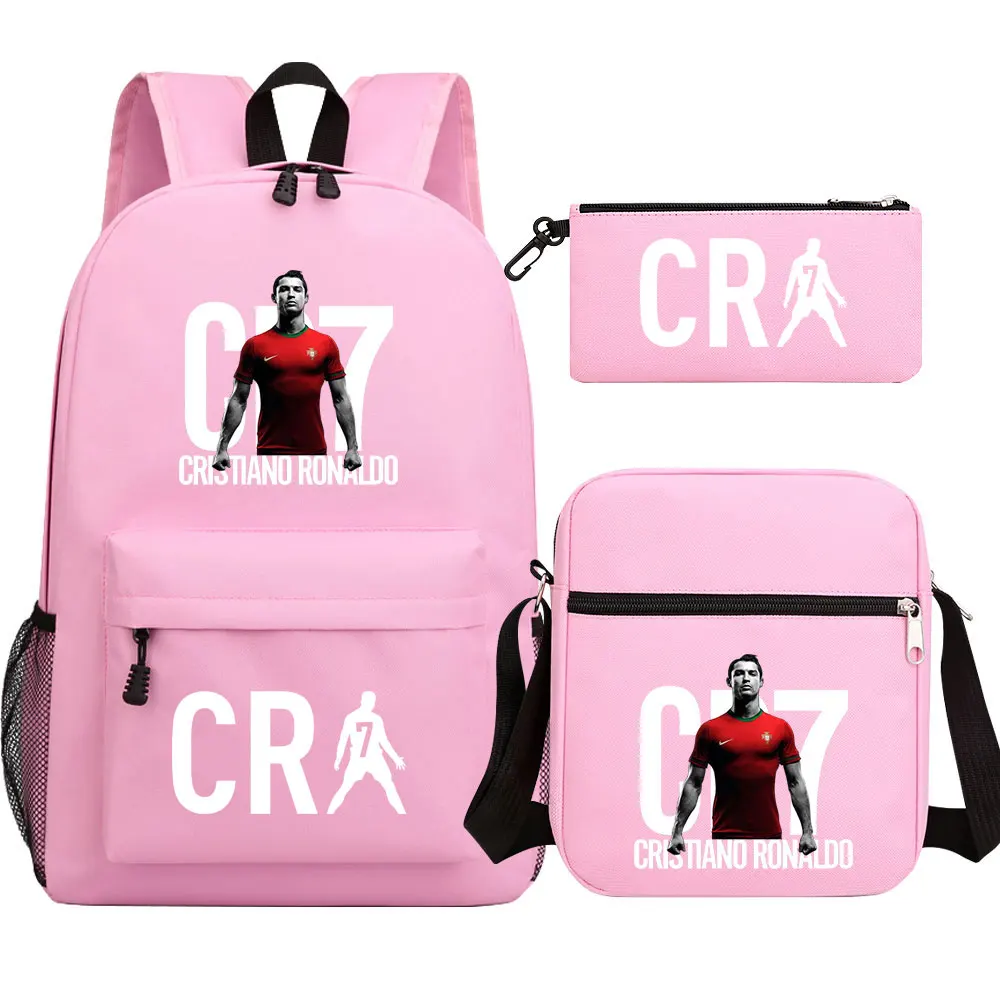 Football CR7 Backpack 3pcs/Set Cartoon School Bags for Teenagers Travel Outdoors Waterproof Schoolbag Children Boy Girl