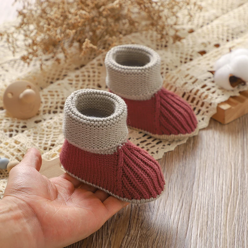 

Baby Shoes Knit Toddler Bedding Clothes Accessories 0-18M Warm Handmade Newborn Girl Boy Boots Infant Footwear Fashion Patchwork