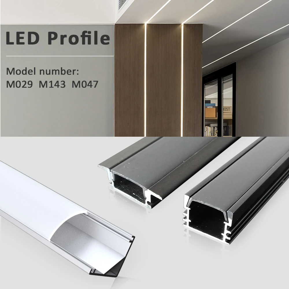 

50CM LED Strip Light Aluminium Profile Channel Silvery Black Diffuser PC Cover for 8mm/10mm/12mm Bar Cabinet Linear Lamp Decor