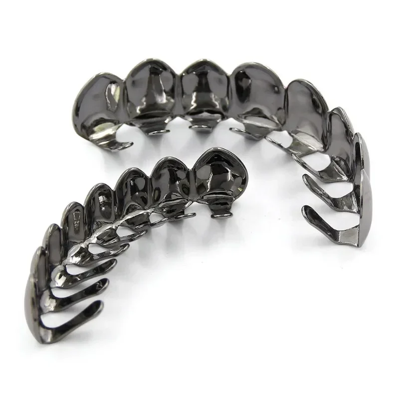 Grillz De Dientes Plateados De Hip Hop – Juego Superior E Inferior Con Cera Fijadora, Chapado En 18K